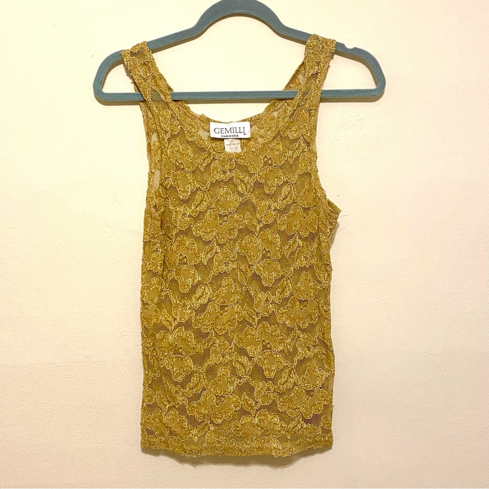 Vintage metallic gold sheet lace top